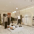 Modern Clothing Store Interior Design With Hanging Racks Display Tables And Decorative Plants