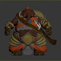Elephant Warrior Game Movie Character Wearing Golden Armor Red Hat With Sword At Waist