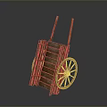 Vintage Wooden Cart With Brown Planks Green Frames And Metal Wheels