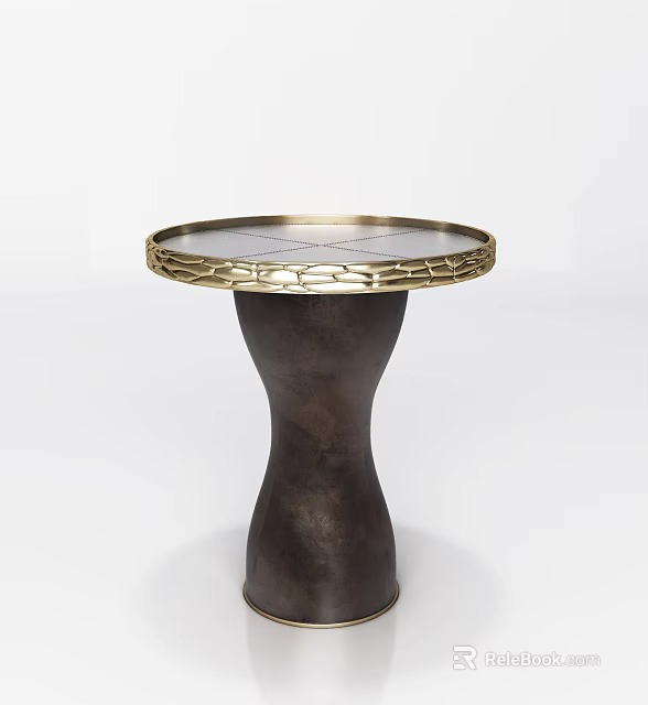 Unique Modern Side Table With Round Glass Top And Brass Sculptural Base 3d model 