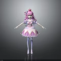 Elegant Pink Haired Princess Character In Frilly Dress With Crown White Stockings And Decorative Details