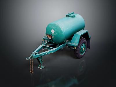 Green Fuel Tank Trailer With Single Wheel Storage Tank And Hitch 3d model