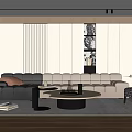 Modern Living Room Interior With Black And Beige Sofas Round Coffee Table And Wall Art