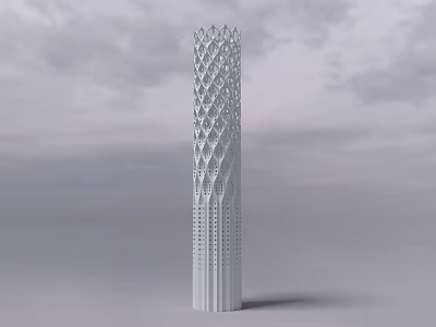 Modern Tall Tower Like Public Facility With Intricate Geometric Perforated Design 3d model