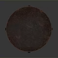 Round Wooden Functional Table With Dark Brown Surface And Cross Leg Design