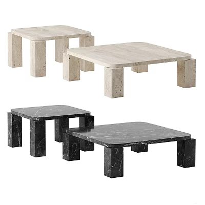 Modern Tea Tables With Light And Dark Marble Tops And Solid Legs Design 3d model