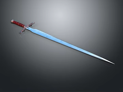 Medieval Long Sword With Blue Steel Blade And Red Wrapped Handle 3d model