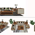 Modern Sofa and Coffee Table Set With Throw Pillows Table Lamps Side Tables And Plants 3d model