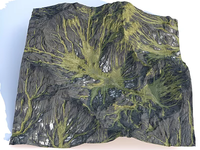 Natural Rural Landscape with Mountain Rock and Green Vegetation Texture 3d model