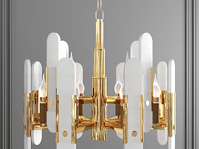Elegant Modern Golden Chandelier With White Long Panels And Sleek Frame Design 3d model