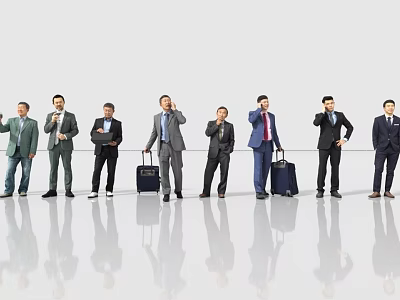 Group of Business Professionals Standing in a Row With Luggage on White Background 3d model