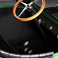 Vintage Green Ford Car With Black Top And Orange Spoked Wheels