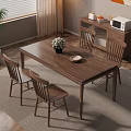 Quiet Ancient Style Dining Table and Chair Combination Solid Wood Dining Table and Chair Rectangular Dining Table for Four Solid Wood Dining Chair Sideboard 3d model