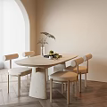 Elegant Modern Dining Table Set With Oval Top And Four Light Chairs 3d model