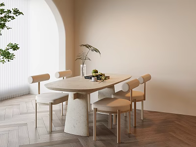 Elegant Modern Dining Table Set With Oval Top And Four Light Chairs 3d model