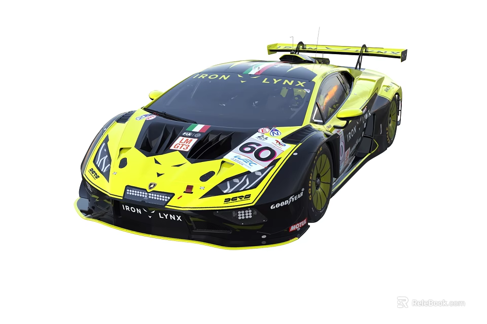 Yellow And Black Racing Car With Iron Lynx Logo Number 60 And Italian Flag Design 3d model 