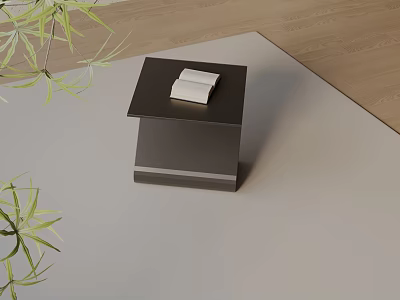 Modern Square Side Table With Stack Of Books On Wooden Floor And Green Leaves 3d model