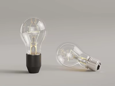 Transparent Light Bulbs With Visible Filaments And Different Bases On Gray Background 3d model