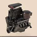 Detailed Black Automotive Engine 3D Model With Mechanical Parts And Components