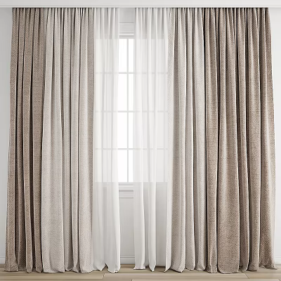 Textured Neutral Curtains With Sheer Panels For Window Natural Light Decoration 3d model