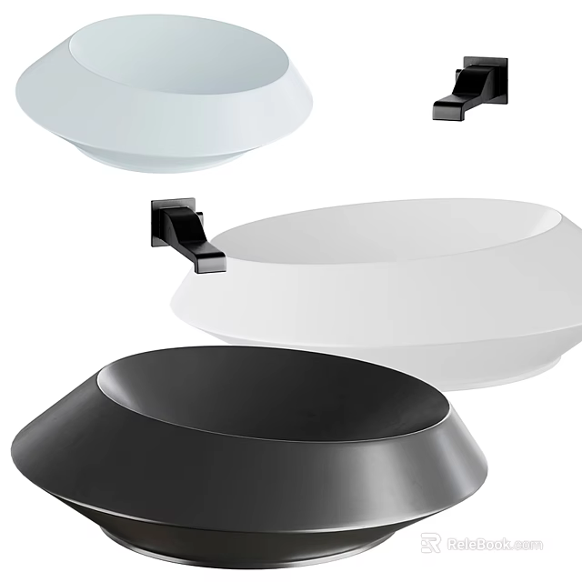 Modern Stylish Washbasins In White And Black With Different Round Designs 3d model 