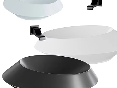 Modern Stylish Washbasins In White And Black With Different Round Designs 3d model