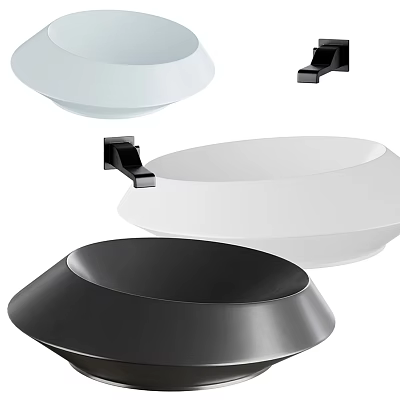 Modern Stylish Washbasins In White And Black With Different Round Designs 3d model
