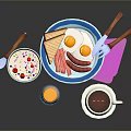 Delicious Breakfast Spread With Oatmeal Toast Fried Eggs Sausages Boiled Egg And Coffee