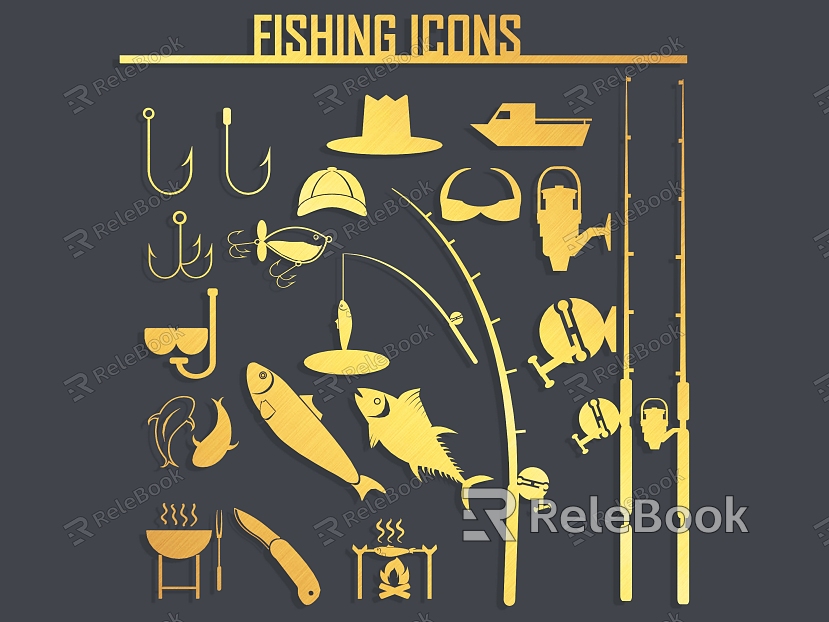 Fishing silhouette figure action boat fish design element sports wall decoration icon fishing rod fishing sea fishing fishing sports fishing gear model