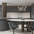 Modern Open Restaurant Interior Design With Round Dining Table And Pendant Lights 3d model