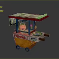 Mobile Fishball Food Cart With Red Canopy Orange Body And Signboard