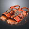 Stylish Red Leather Sandals With Decorative Buckle And Vintage Design Straps
