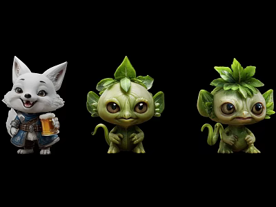 Ugly cute Q cute three cartoon hand-made cute green doll 3d model
