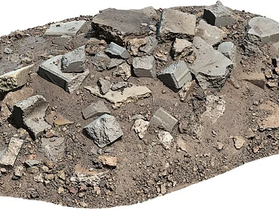 Natural Stone Pieces and Weathered Wood Fragments Scattered on Dirt Ground 3d model