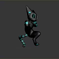 Black Cartoon Cat Like Robot With Glowing Blue Elements Kicking Frisbee On Gray Background 3d model