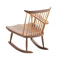 Wooden Rocking Leisure Chair With Vertical Slat Backrest And Curved Armrests