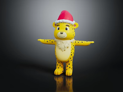 Cute Yellow Spotted Doll with Red Santa Hat White Beard and Outstretched Arms 3d model