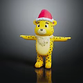 Cute Yellow Spotted Doll with Red Santa Hat White Beard and Outstretched Arms