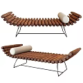 Modern Wooden Stools With Cylindrical Slats Black Metal Frame And White Cushion