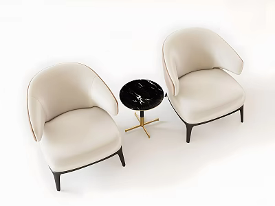 Modern Beige Chair And Black Marble Table Set With Golden Stand For Living Room 3d model