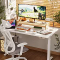 Modern Home Office Workspace With White Standing Desk Ergonomic Chair Monitor Laptop And Green Plants