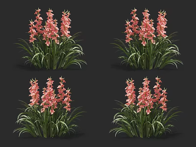 Vibrant Pink Flowers With Lush Green Leaves And Fresh Petals 3d model