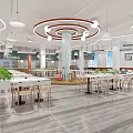 Modern Canteen Interior With Tables Chairs And Lighting 3d model