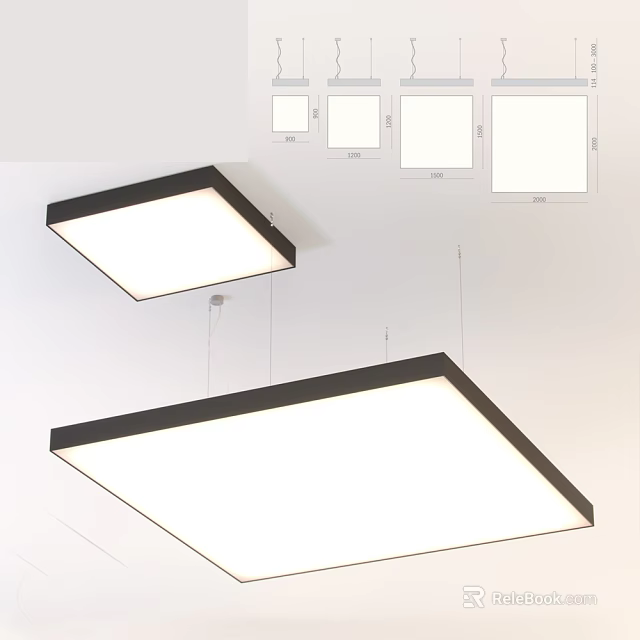 Modern Square Pendant Lights With White Panels Black Frames And Different Sizes For Interior 3d model