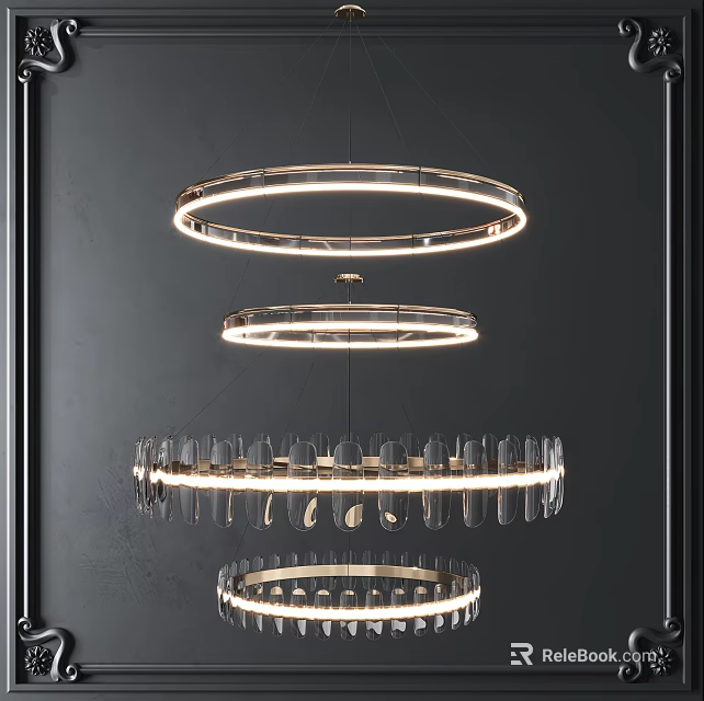 Modern Ring Design Chandelier With Metal Frame And Glass Decorative Elements 3d model