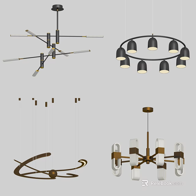 Modern Chandeliers With Circular Metal Frames And Multiple Pendant Light Designs 3d model