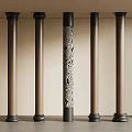 Elegant Brown Columns With Central Striped Pattern And Decorative Black Bases Tops 3d model