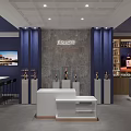 Modern Restaurant Interior Design With Blue Walls Bar Counter Wine Racks TV And Marble Wall