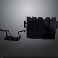 Industrial Style Metal Scene Components With Textured Vertical Panels And Curved Brackets