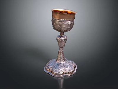 Silver Decorative Goblet With Intricate Carvings And Golden Rim For Daily Use 3d model